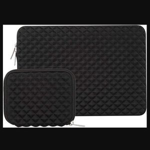 Diamond Neoprene Foam Laptop Sleeve 16" w Small Accessory Case - Black